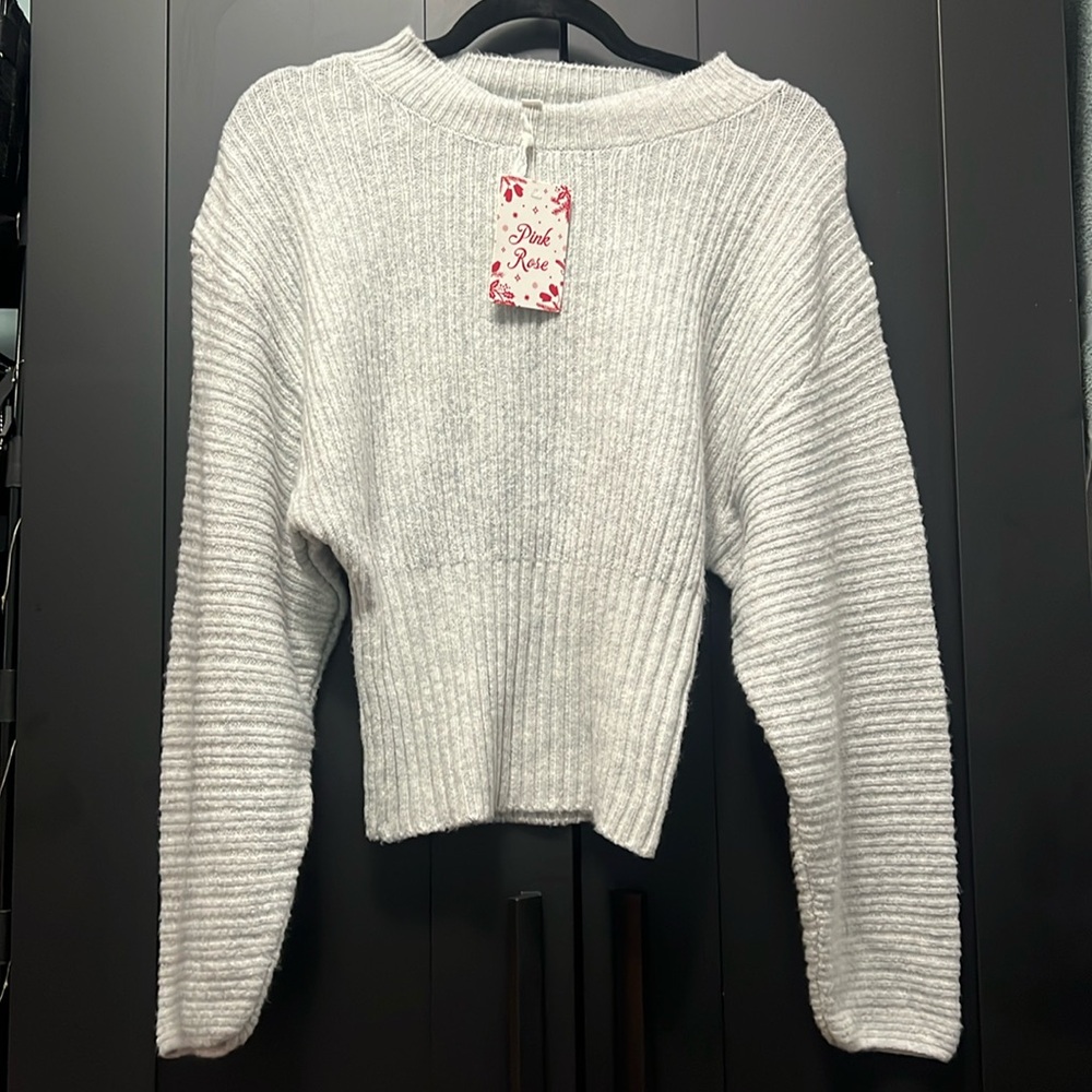 Pink Rose Light Gray sweater. Brand new with tags.